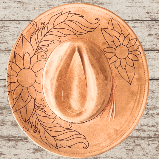 Feathers & Sunflowers Wide Brim Hat