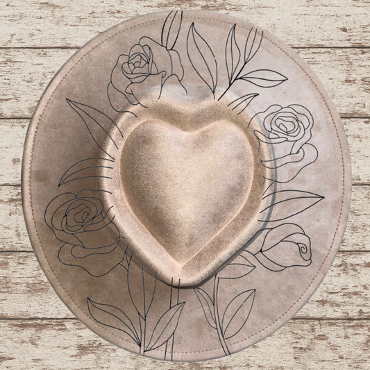 Rose Wide Brim Heart Hat