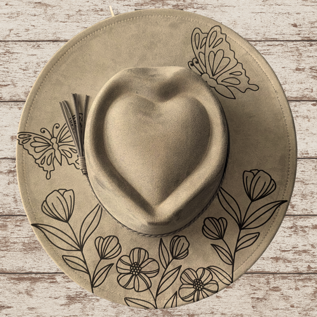 Butterflies & Flowers Wide Brim Heart Hat