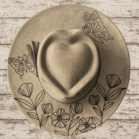 Butterflies & Flowers Wide Brim Heart Hat