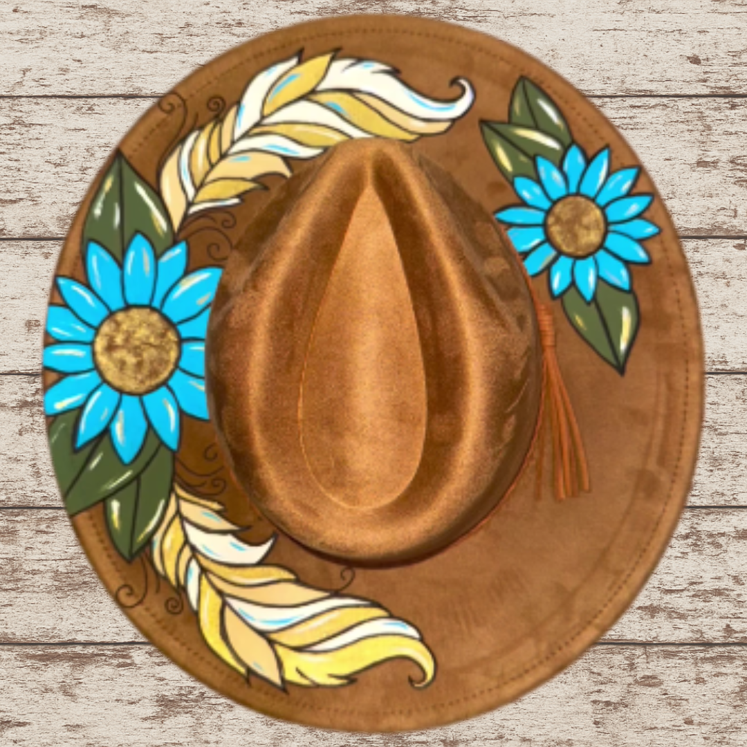 Feathers & Sunflowers Wide Brim Hat